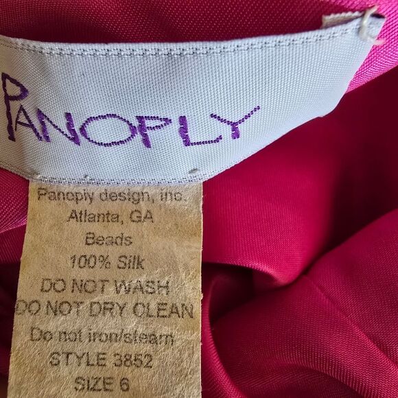 Vintage PANOPLY Pink Sequin One-Shoulder Silk Dress Embellished Sz 6 Y2K Glam - Picture 12 of 15